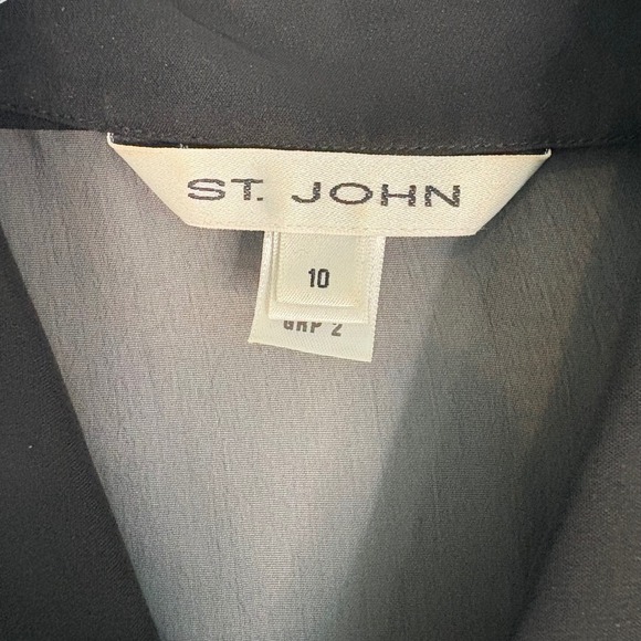 St John Womens Black Sheer Ruffle Front Button Up Blouse Size 10 Crystal Buttons - Picture 7 of 14